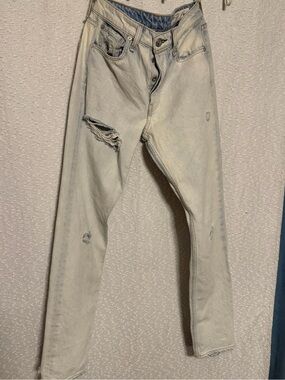 rag & bone Light/white Denim Distressed Straight Leg Jeans
